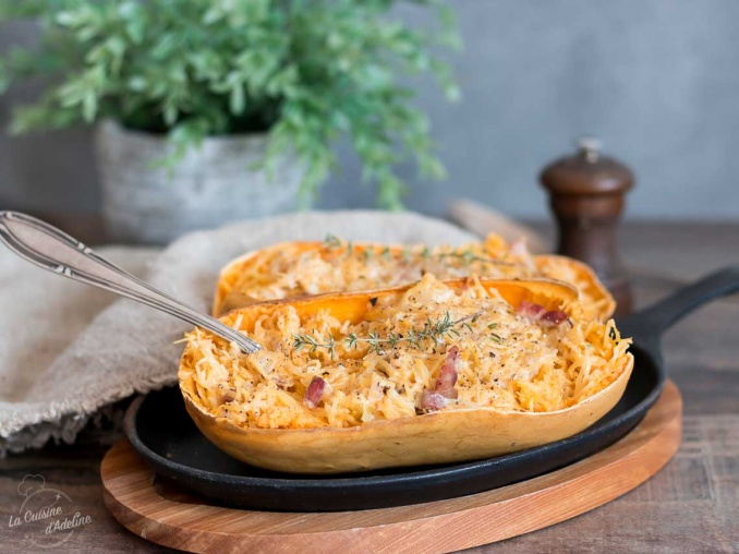 Courge sphagetti au four façon carbonara